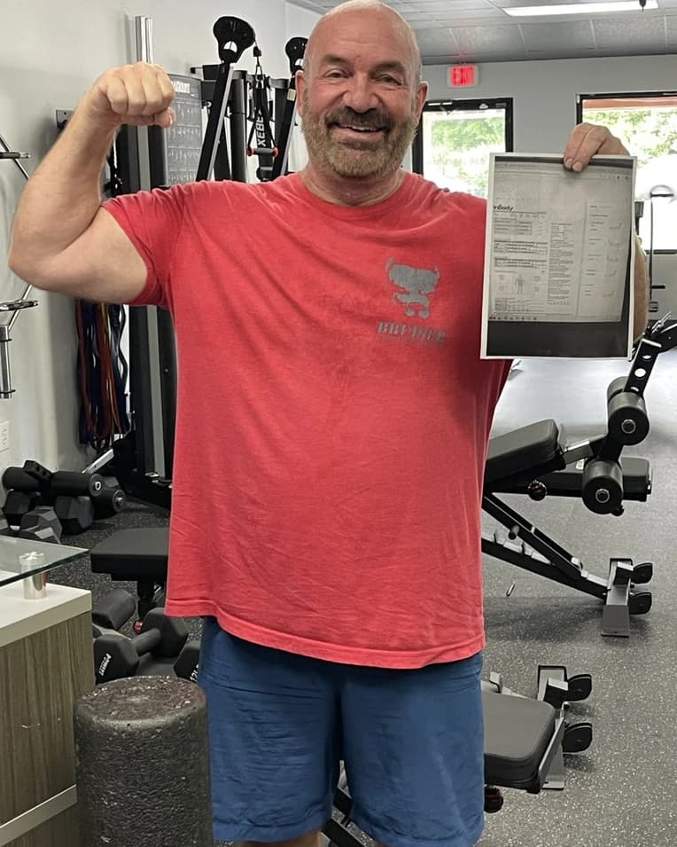 An 838 Strength and Fitness member showing his InBody body composition results